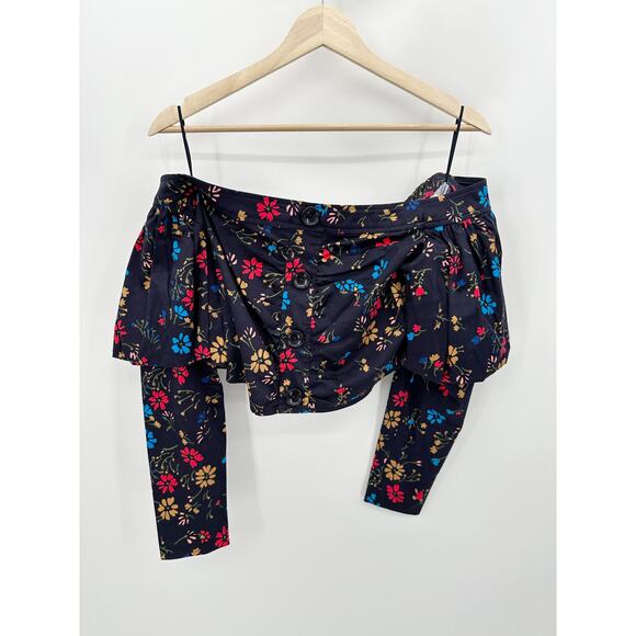 C/MEO Collective Womens Black Floral Print Off Shoulder Bell Sleeve Crop Top M - Picture 11 of 11